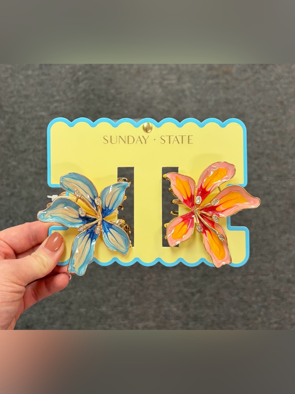 Sunday State Floral Hair Clips - Blue and Pink (Large)